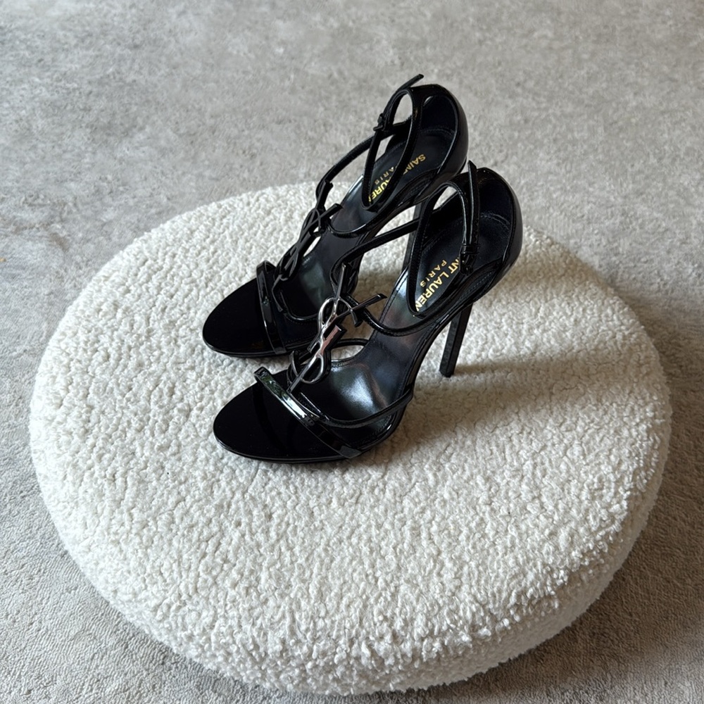 Saint Laurent Glossy Black Cassandra YSL Logo Sandal (Women) - Picture 3 of 8